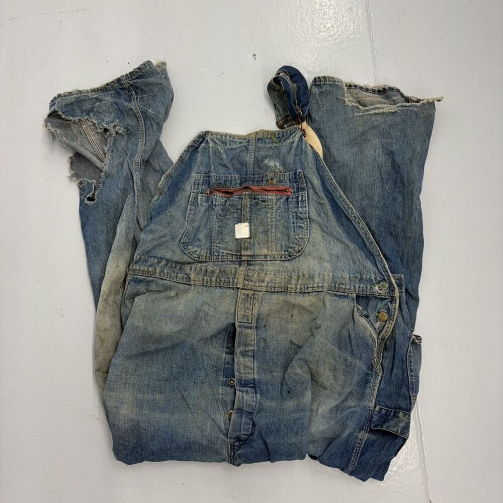 Vintage 50s Pointer Brand Distressed Denim Overalls 46x31